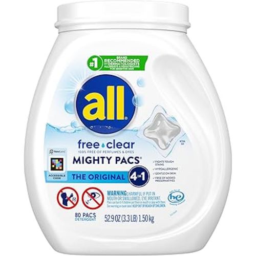 all Unit Dose Laundry Detergent, Mighty Pacs, Free Clear, 80 Count