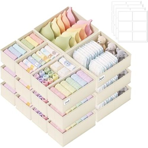 Drawer Organizer Storage for Clothes, Socks, 21 Pack, Beige