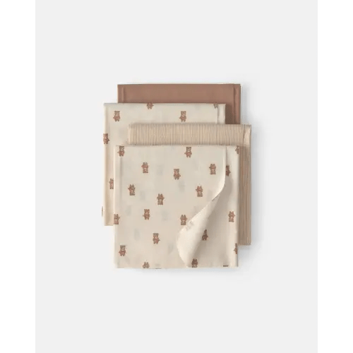 Baby 4-Pack Bear Receiving Blankets - Brown/Ivory