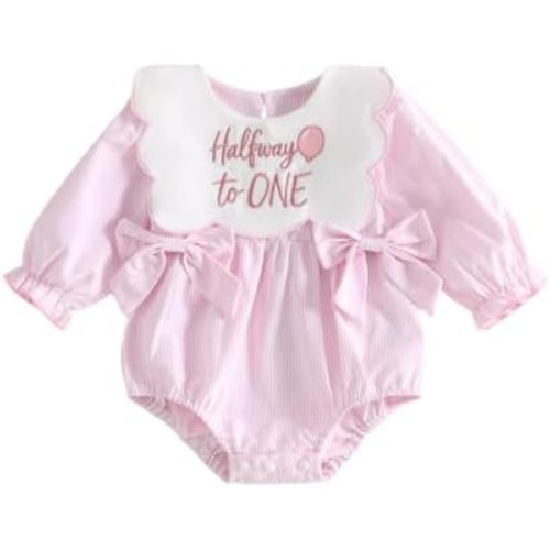 Half Birthday Outfit Baby Girl Halfway to One Embroidery Romper