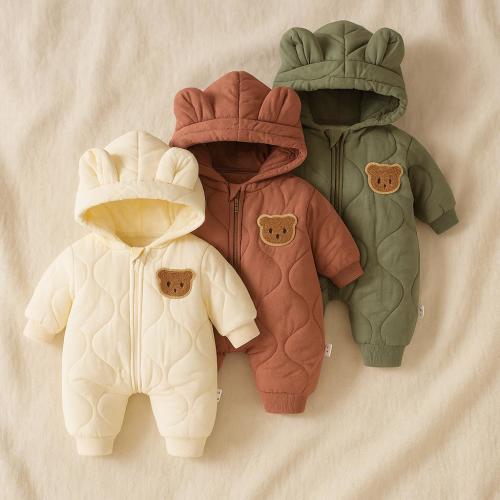 Hooded Quilted Baby Snowsuit with Ears, Warm Fleece Lining (0-18M)
