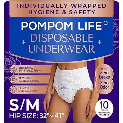 Individually Wrapped Disposable Incontinence Underwear for Women | Maximum Absorbency Adult Diapers | Soft & Breathable Briefs, Disposable Postpartum Underwear for Women Travel