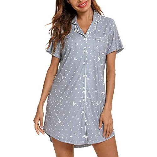 Samring Camisón de pijama para mujer, manga corta/larga, con botones, camisón para dormir, camisón para novio, talla XXL