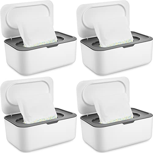 4 Pieces Wipes Dispenser Baby Wipes Case Container Case Wet Wipe Holder with Sealing Design Refillable Baby Wipe Dispenser Easy Open and Close (Gray)