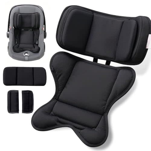TinlyFinly Infant Car seat Insert, for Preemie Newborn Infant, Black | Compatible With Doona, Graco, Britax, Chicco, Evenflo Car Seat, For 0-24 Months, Adjustable Baby Head Body Support Cushion