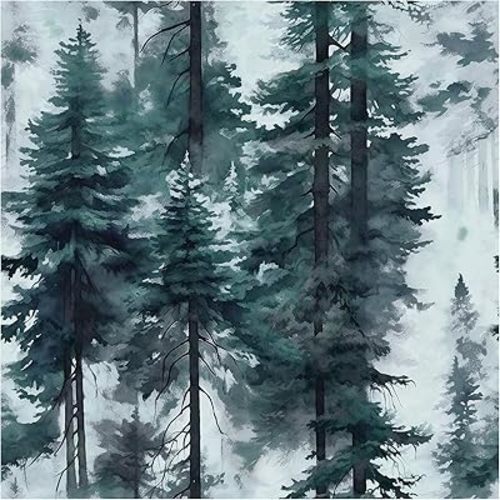 HAOKHOME Forest Peel and Stick Wallpaper Misty Blue Removable Vinyl Mural for Bathroom Bedroom Accent Wall Self Adhesive Contact Paper Tree Wall Decor 17.3in x 118in
