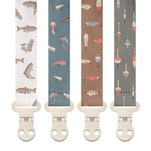 Stadela Baby Pacifier Clip Holder - Girl or Boy Unisex 4 Pack Gift Set – Fishing Theme (Gone Fishing)
