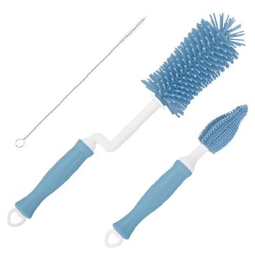 Unique Bargains Silicone 360 Rotation Curved Handle Bottle Cleaning Brush Blue
