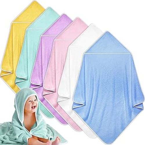 Chumia 6 Pack Baby Bath Towel Coral Fleece Soft Absorbent Newborn Hooded Towel for Kid 30 x 30 Inch Toddler Bath Blanket for Babies Infant Shower Gift(Rich Color)