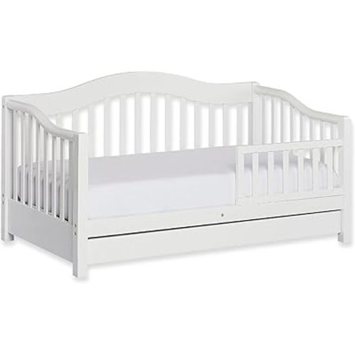 Dream On Me Toddler Day Bed in White – Greenguard Gold & Baby Safety Alliance Certified, Low-to-Floor Design, Removable Safety Guard Rail, Non-Toxic Finish, Includes Storage Drawer