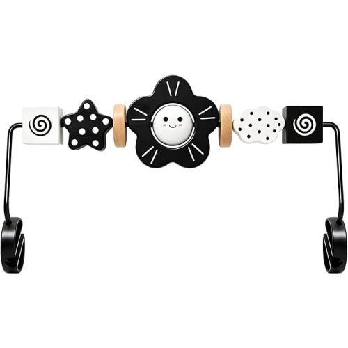 Baby Bouncer Toy Bar– Compatible with Baby Bjorn Bouncer, Wooden Baby Toy Bar Attachment with Spinning Toys, Detachable Bouncers ‎Accessory Gifts for Babies All Ages (Black and White Flower)