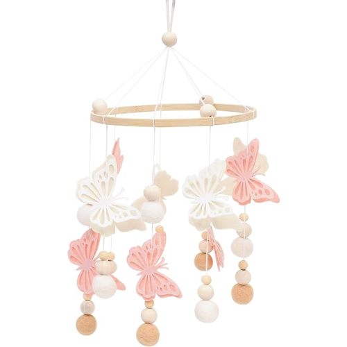 Crib Girl Butterfly Charm - Pink and Off-White Butterfly Crib Hanging Ornament, Neutral Nursery Charm Decoration, New Baby Girl Gift, Handmade Felt Ornament