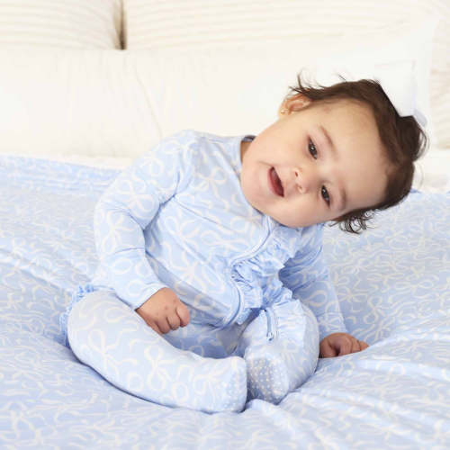 Blue-tiful Bows Ruffle Zipper Footie 3-6m