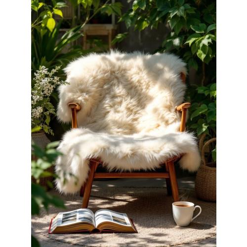 XXXL Sheepskin | Genuine Natural Furs | Up to 150 cm | Natural White | Lambskin | Rug | Easy Care | Ideal for all fur lovers | Gift