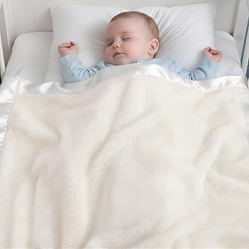 Pro Goleem Fleece Baby Blanket with 2 Inch Satin Trim Soft Anti-Static Plush Blanket for Boys and Girls Christmas Baby Gifts for Babies 30''x40''，White