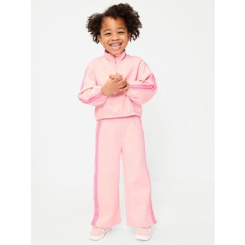 Dynamic Fleece Quarter-Zip and Wide-Leg Sweatpants Set for Toddler Girls