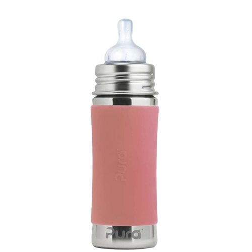 Pura Kiki 9oz/275ml Stainless Steel Infant Bottle w/Sleeve, Anti-Colic, 100% Plastic-Free, MadeSafe Certified, Medical-Grade Silicone, Medium-Flow Nipple, for Babies 3 Months & Up (Rose)