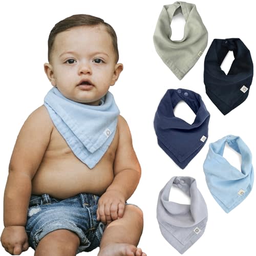 Kishu Baby Indi GOTS Organic Muslin Baby Bandana Bibs for Boys and Girls, 4-Way Reversible Drool Bib Set