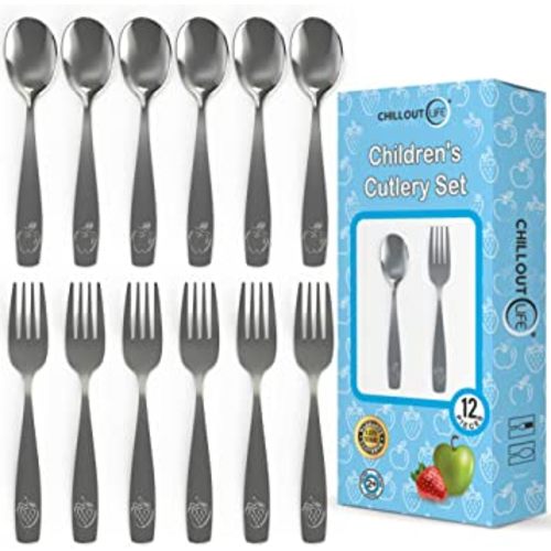 CHILLOUT LIFE Stainless Steel Kids Silverware Set 12 Pieces - Child and Toddler Safe Flatware - Kids Utensil Set - Metal Kids Cutlery Set (Includes 6 Small Kids Spoons & Kids 6 Forks)