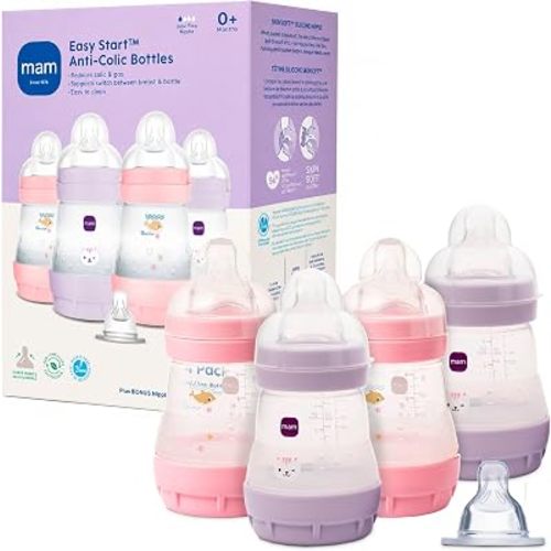 MAM 5oz Easy Start Anti-Colic+ Vented Baby Bottle, 0+ Month, 4 Pack, Girl