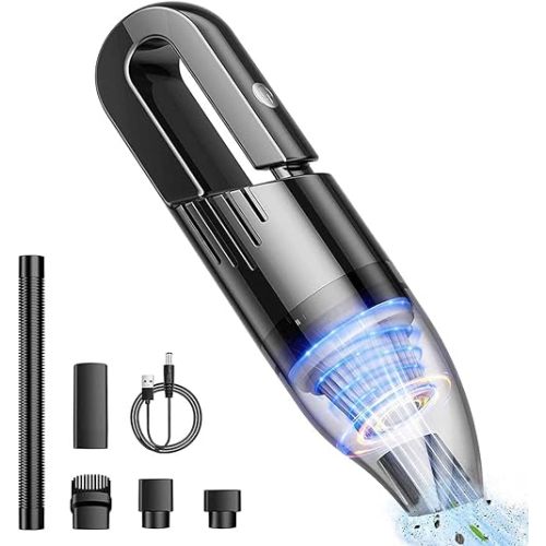 Handheld Car Vacuum Portable Cordless, Dust Buster Rechargeable High Power Suction, Mini Hand Held Vacuum Cleaner with Washable HEPA Filter, Multi-Nozzles, Lightweight Hand Vacuum for Car Home Office