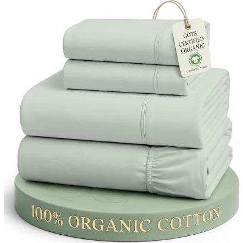 LANE LINEN King Sheet Set 100% Organic Cotton Cooling Soft 4pc - Cool Blue