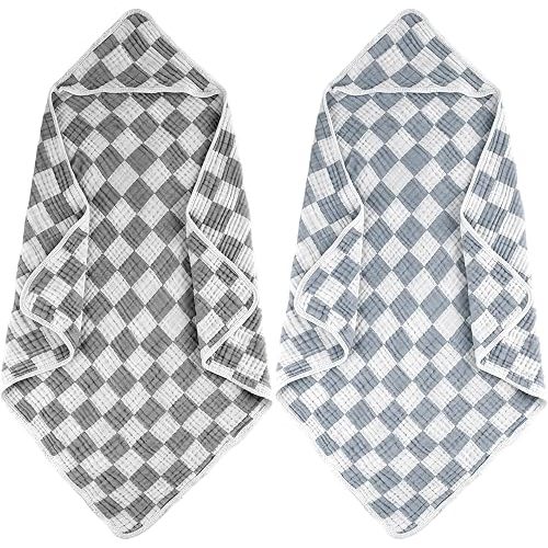Hooded Baby Towels Soft Baby Bath Towels 32"x32" 2-Pack(Grey&Blue)