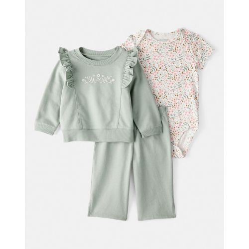 Baby Girl 3-Piece Floral Sweatshirt Outfit Set - Green - Carter's | Carter's