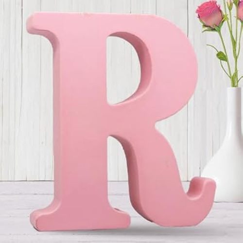 AOCEAN 8 Inch Pink Wood Letters Unfinished Wood Letters for Wall Decor Decorative Standing Letters Slices Sign Board Decoration for Craft Home Party Projects (R)