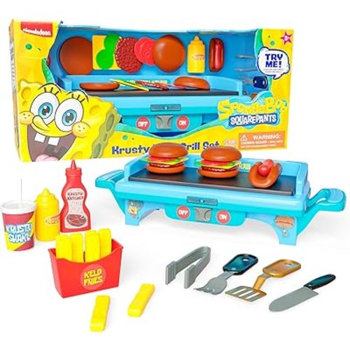 Spongebob Squarepants Kids Grill Playset - Toy Kitchen Sets with Cooking Toys, Kitchen Playset for Kids Ages 6-10, and Pretend Play Kitchen
