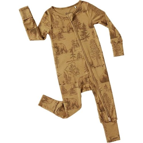 PATPAT Baby Clothes with Premium Soft Wool, Footie Pajama for Baby Boy Girl, Tencel Lyocell Romper Sleeper with 2-Way Zipper, Bear Whisper, 0-3 Months