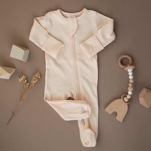 Organic Footed Zipper Baby One Piece, Romper, Pajamas, PJs, Footies, Girl, Boy, Newborn, Vanilla Cream, Natural, Sustainable, Ecofriendly