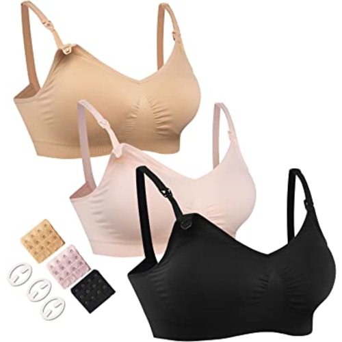HOFISH 3PACK Full Bust Seamless Nursing Maternity Bras Bralette S-XXL with Extra Bra Extenders & Clips