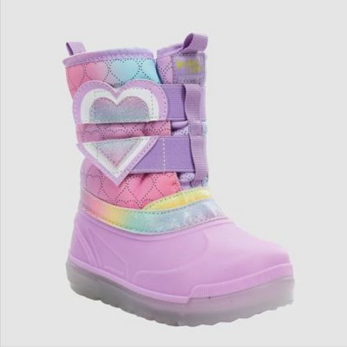 Western Chief Toddler Girls' Denali Lighted Faux Fur Heart Winter Boots - Purple