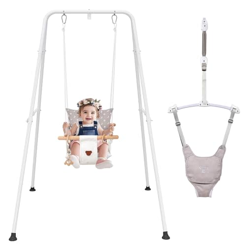 Baby Jumper with Toddler Swing, Baby Jumpers and Bouncers,Indoor Outdoor Toddler Swing Set (White)