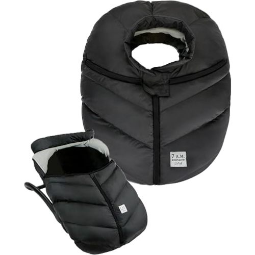 7AM Enfant Car Seat Covers - Cocoon Baby Cover for Boys & Girls, Rain & Snow Repellent, Breathable Windproof, Center Zipper, Universal Fit for Infant Car Seat (0-12M) (Black)