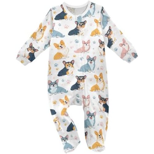 Numbers 67 Pink Bows Baby Sleep Play Pjs Footie Cotton One-piece Zip Front Romper Jumpsuit Pajamas 3-24M