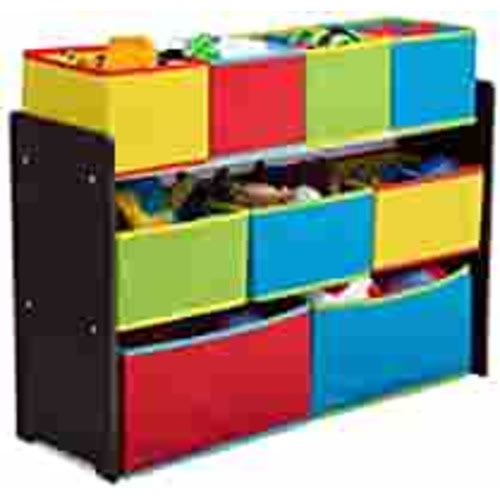 Delta Children Deluxe Multi-Bin Toy Organizer with Storage Bins, Dark Chocolate/Primary Colored Bins
