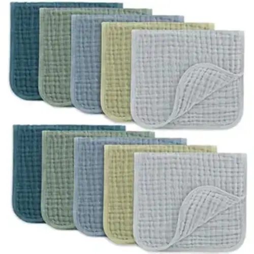 Comfy Cubs Muslin Burp Cloths 20" x 10", Pack of 10 - Large, 6-Layer, Ultra Absorbent 100% Cotton for Baby Drool and Messes - Soft, Safe & Gentle Baby Burp Cloths for Boys & Girls - Multi Boy