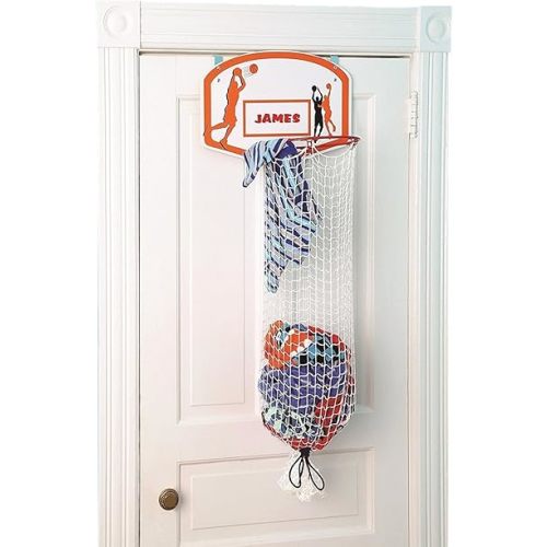 Etna Over the Door Basketball Laundry Hamper - Space Saving Hanging Hamper with Metal Ring, Backboard, Drawstring Bag - Fun Laundry Solution for Kids Room, Dorm Rooms, Dunk Away Dirty Laundry
