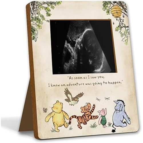 Winnie Baby Keepsake Frame Wooden Ultrasound Picture Frame Pregnancy Milestone Sign Gifts For Baby Shower Decorations Nursery