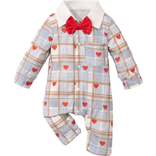 Baby Boy Romper Bow Heart Print One Piece Jumpsuit