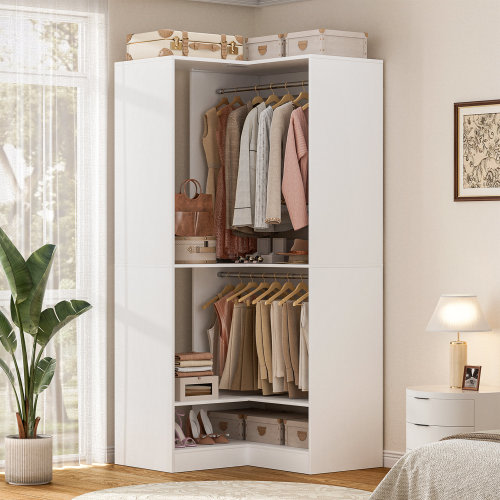Latitude Run® Corner Wardrobe Organizer With Upper & Lower Hanging Areas And Shoe Shelf & Reviews | Wayfair