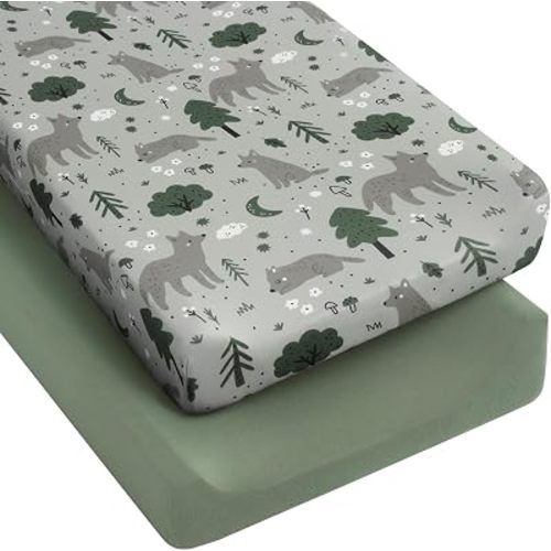 Yoofoss 2-Pack Diaper Changing Pad Cover for Boys 32x16 (Green+Woodland)