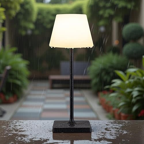 NEWSEE Outdoor Waterproof Cordless Table Lamp, 4000mAh Portable Rechargeable Battery Powered Dimmable LED Touch Table Light, Modern Night Light for Bathroom, Shower, Patio, Bedroom (Black 14.5")