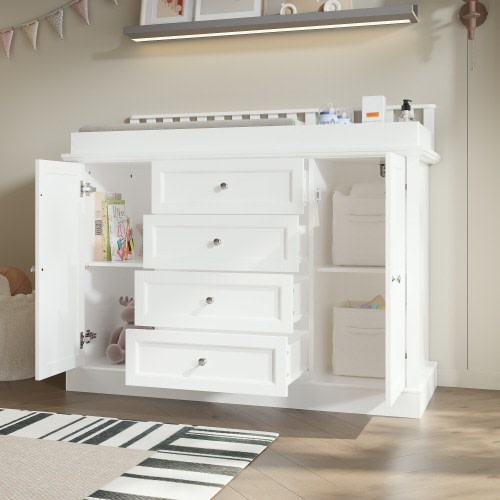 Diaper Changing Table with Adjustable Shelves & Toy Storage
