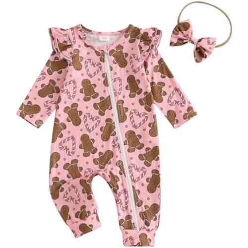 FIOMVA My First Christmas Baby Girl Outfit Fall Newborn Clothes Cute Infant Romper One Piece Jumpsuit Coming Home Outfits