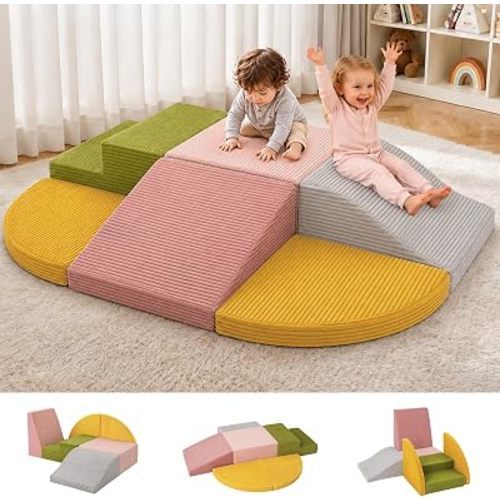 6-Piece Kids Climbing Foam Blocks, Baby Foam Climbing Blocks, Corduroy Non-Slip Surface, Soft Toddler Play Equipment for Active Climbing & Building, Motor Skill Development, Macaron Colors