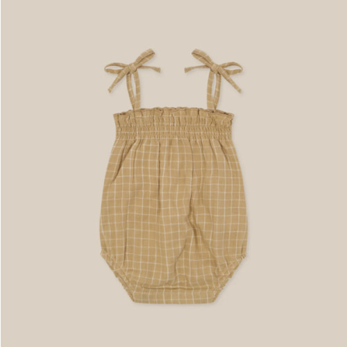 Grid Check Wheat Spaghetti Bodysuit | Organic Zoo