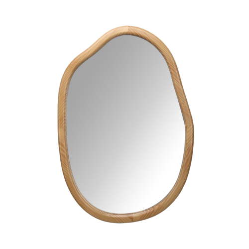 AENKYO Modern Irregular Wavy Mirror, Asymmetrical Wood Frame Decorative Wall Mirror for Bedroom & Living Room, Natural